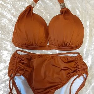 Swimsuit two piece burnt orange top size 34ddd to 36dd bottom size 12 VENUS